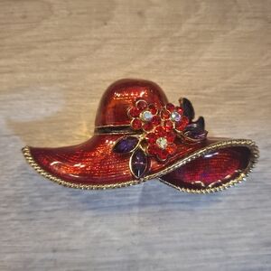 Vintage Red Hat Society Club Enamel Jeweled Rhinestone Trinket Ring Box❤️💜